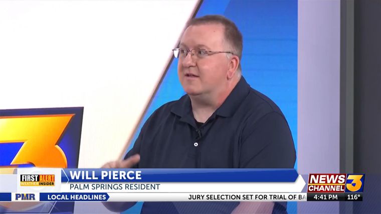 J. Will Pierce, creator of the Evaporative Cooler Forecaster app, interviewed on KESQ TV. He was nervous for his first TV interview, but didn’t need to be. ☺ June 16, 2025.